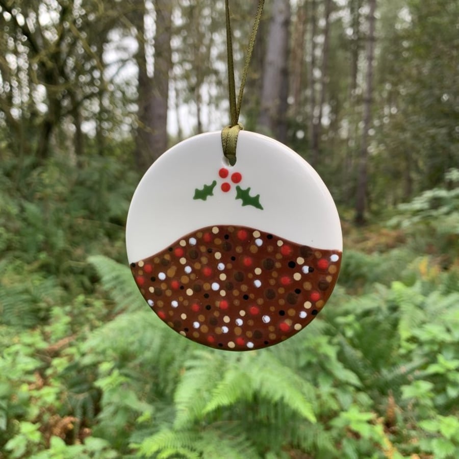 Hand painted Ceramic Christmas Pudding Hanging Decoration, Xmas Hanger