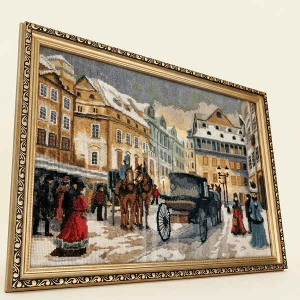 Handmade Embroidery Picture - Nostalgic Snowy London - Unique Hand-Stitched 