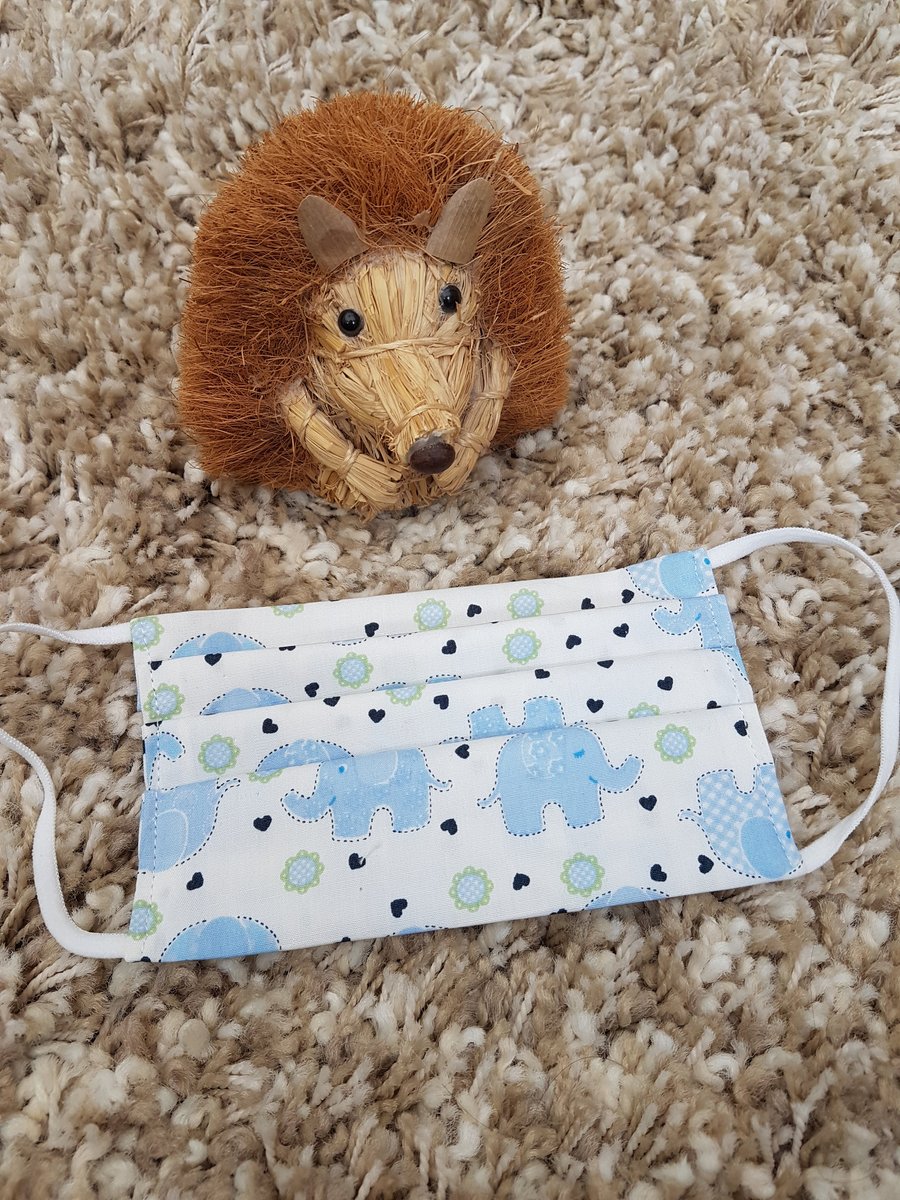 Small Adult or Teenager face covering – Little blue elephant print