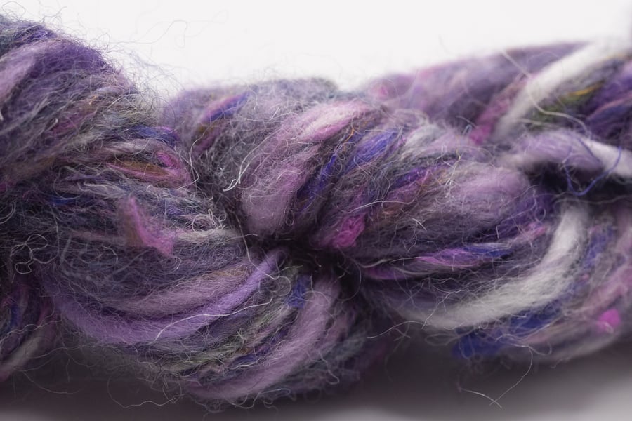 Purple and blue handspun Art Yarn 