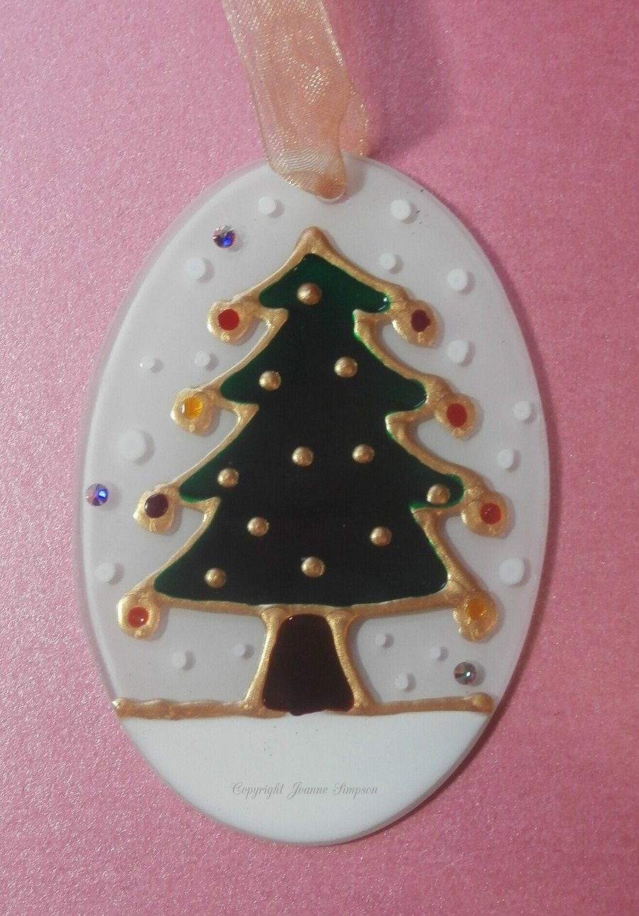 Sparkly Christmas tree decoration. Hand painted with added crystals