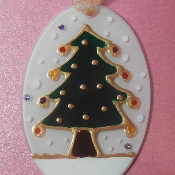 Sparkly Christmas tree decoration. Hand painted with added crystals