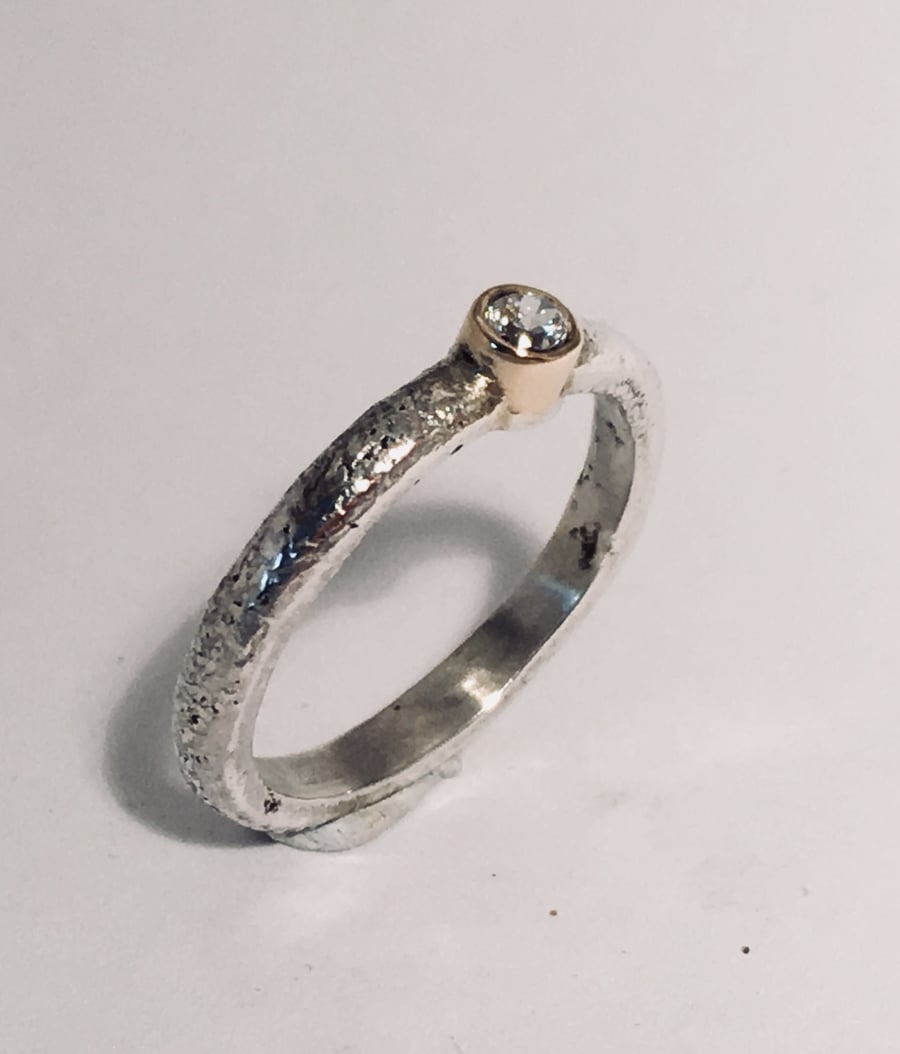 Silver, 9ct and Diamond Rustic Engagement Ring