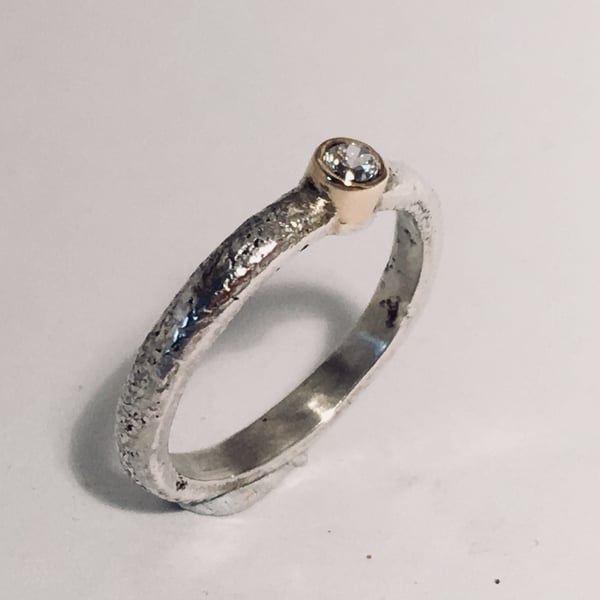 Silver, 9ct and Diamond Rustic Engagement Ring