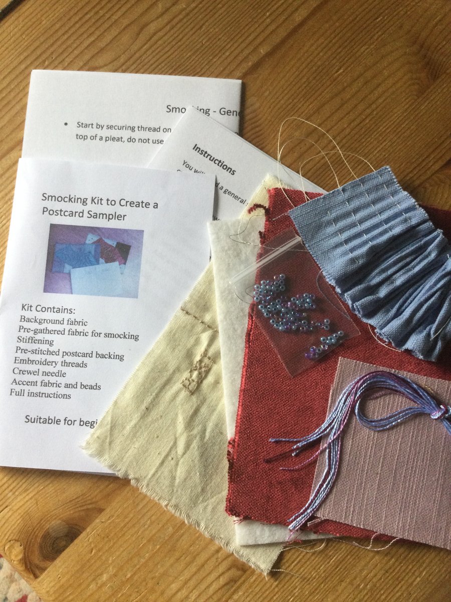 Beginners Smocking Kit to Create a Postcard Sampler, Claret and Blue