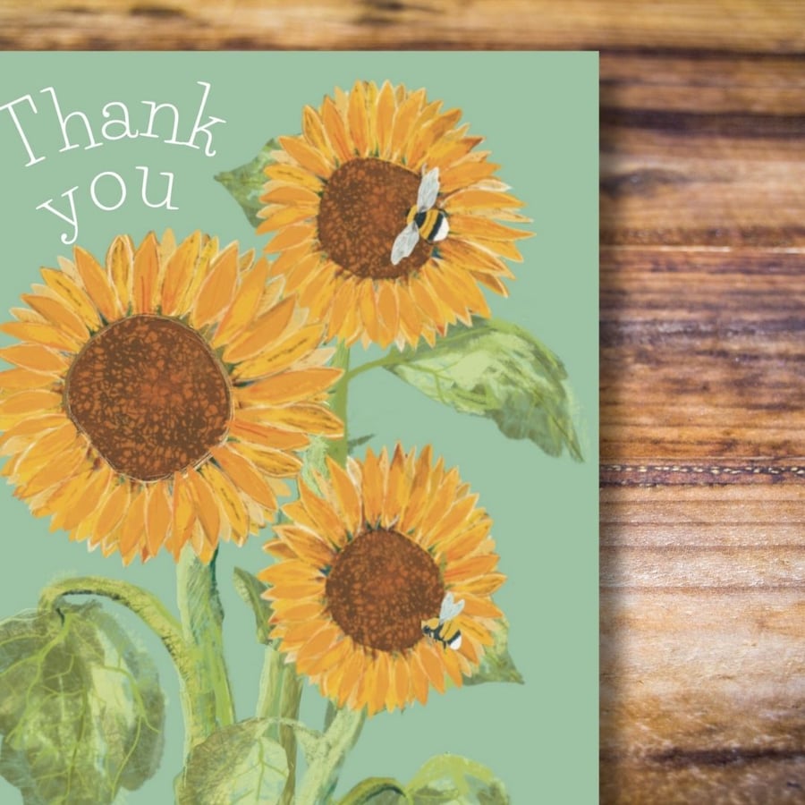 Thank You card sunflowers and bees blank card 