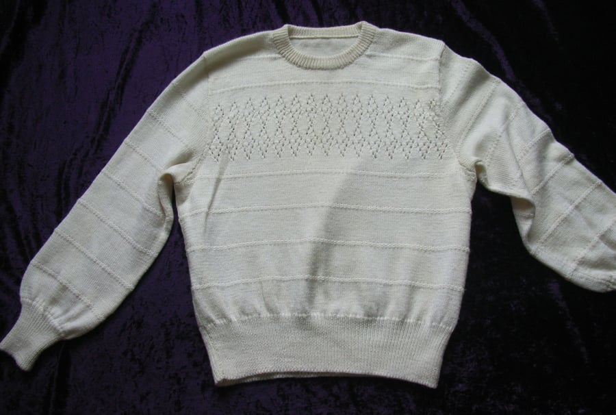 Wool sweater, machine-knitted, cream, genuine vintage, never worn