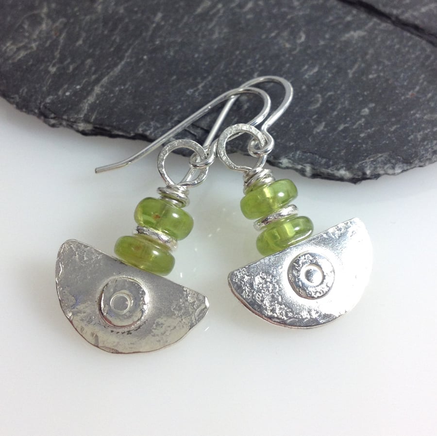 Ulu  , handmade silver and Peridot  earrings