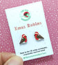 Christmas Robin Earrings, Xmas Studs, Silver Plated or Sterling Silver Backs - Image 1