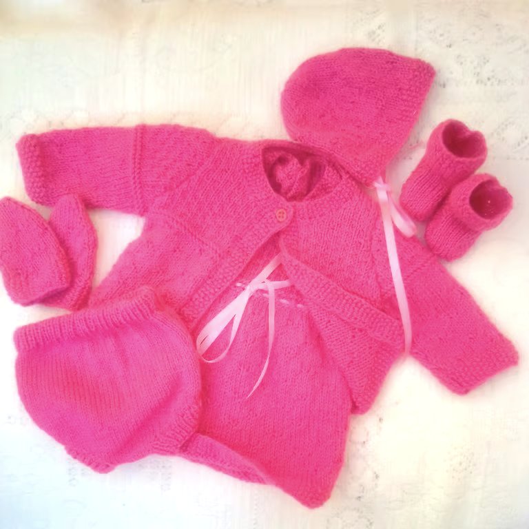6 Piece Knitted Dress Set for a Baby Girl, Knitted Baby Girls Outfit, Baby Gift