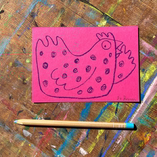 Small Chicken Screen Print by Jo Brown happytomato 
