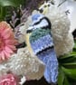 Blue tit bird tree decoration hand knit 