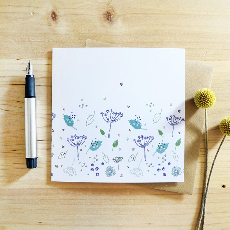 Pack of Four Blue Parsley Notecards