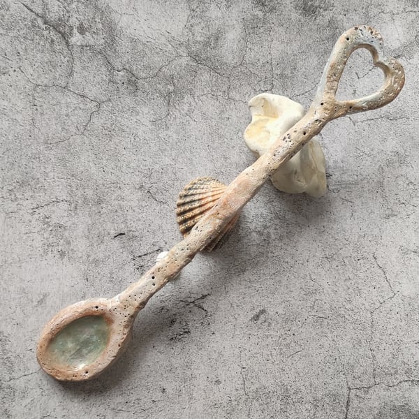 Ceramic Love Spoon, Rustic Valentine's Gift, Coral Effect Heart Spoon