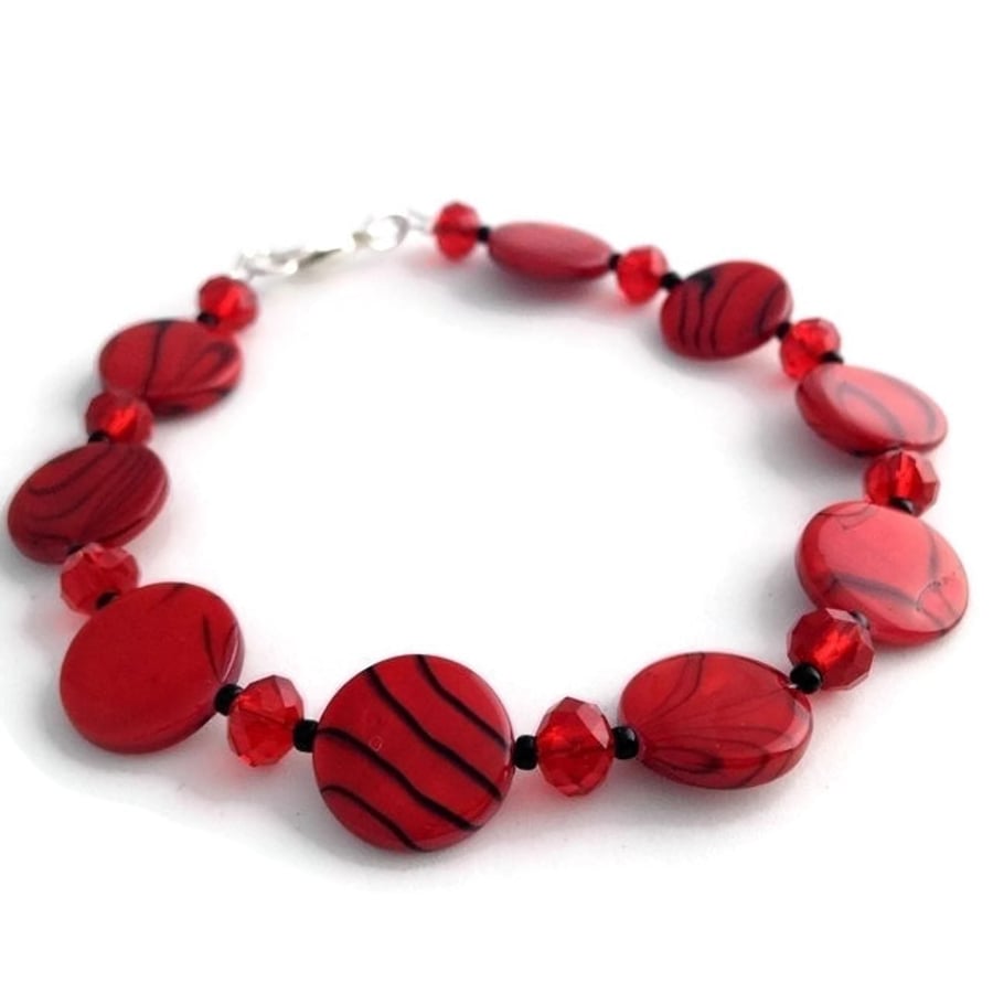 SALE - Red Banded Shell Bracelet