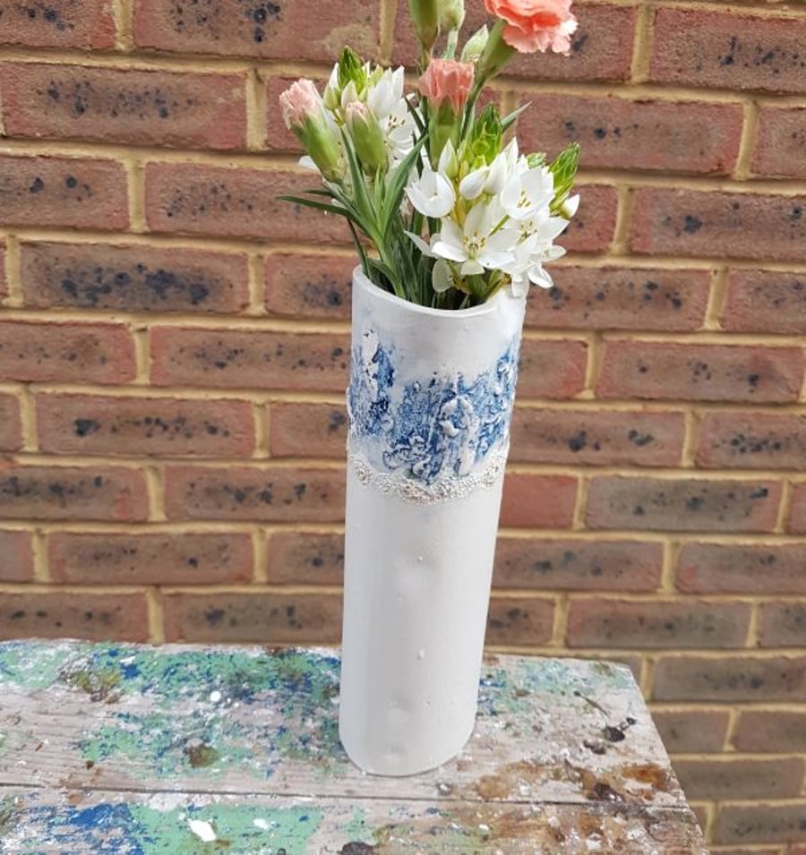 Blue and White Ceramic Skyline Vase