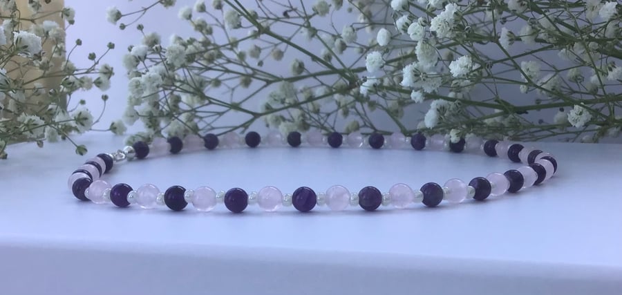 'Amethyst and Rose' beaded necklace