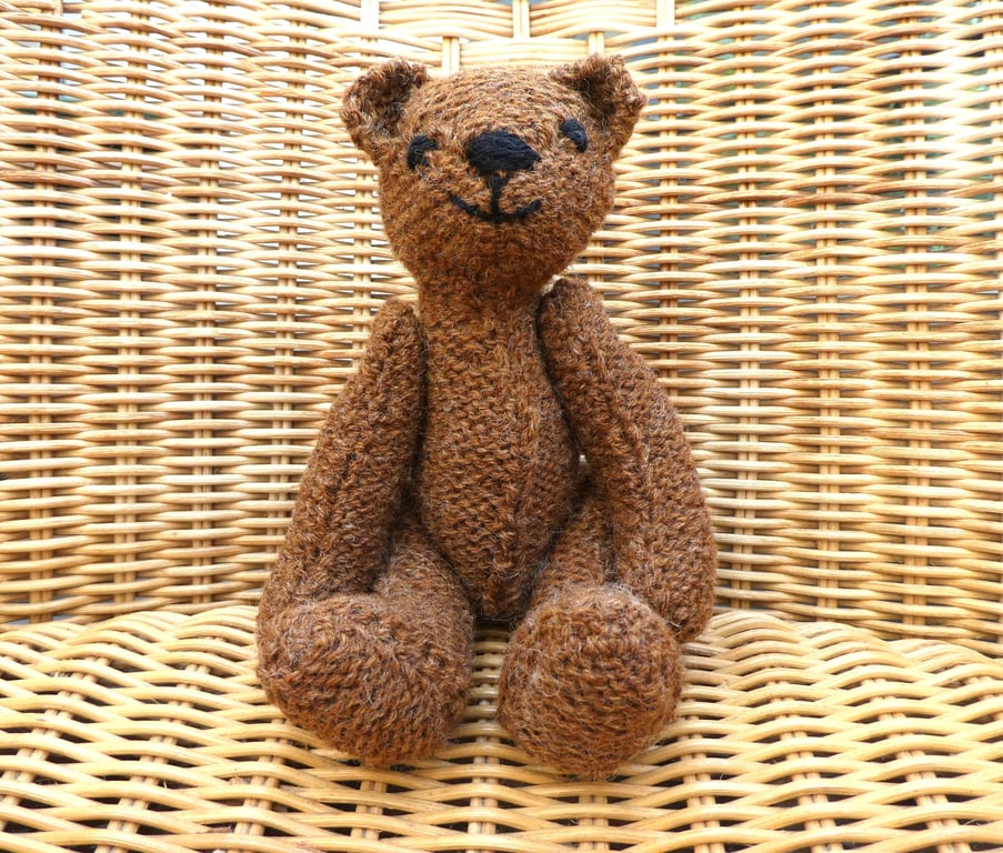 Handmade 8" Ginger Brown Teddy Bear knitted in 100% Wool