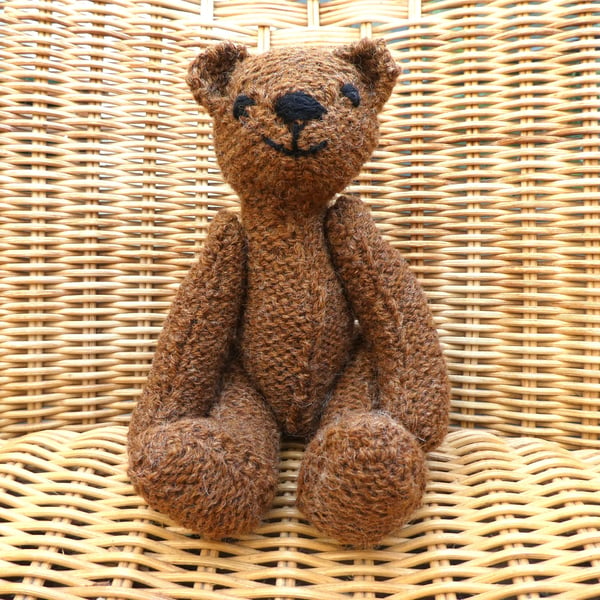 Handmade 8" Ginger Brown Teddy Bear knitted in 100% Wool