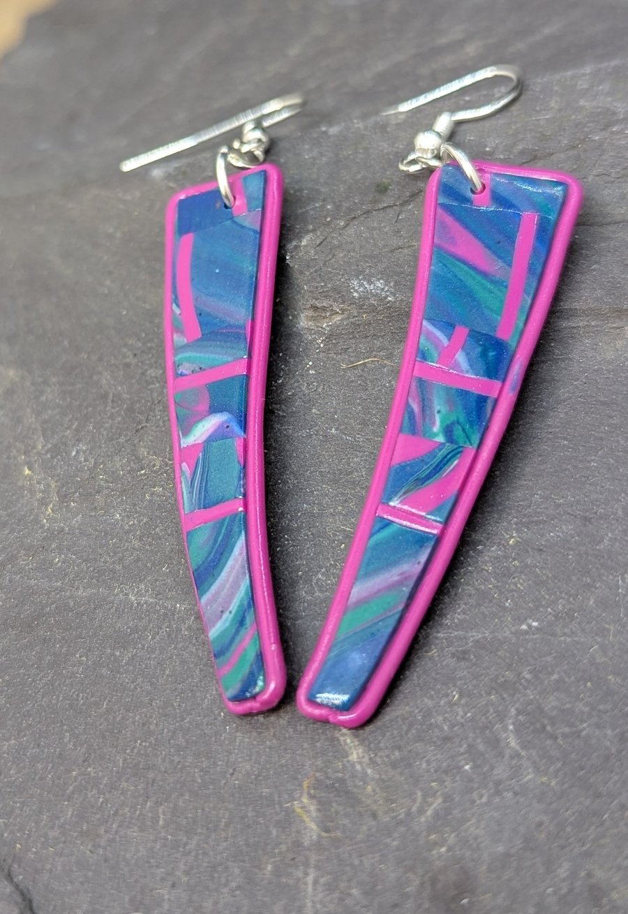 Vibrant slim tapered polymer clay earrings 