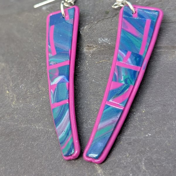Vibrant slim tapered polymer clay earrings 