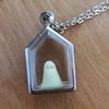 Haunted House necklace Glow in the dark Polymer Clay ghostie ghost in stainless 