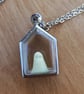 Haunted House necklace Glow in the dark Polymer Clay ghostie ghost in stainless 