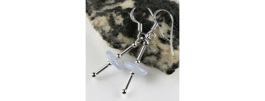 Natural stone slice drop earrings, sterling silver, in a gift - 8 stone options