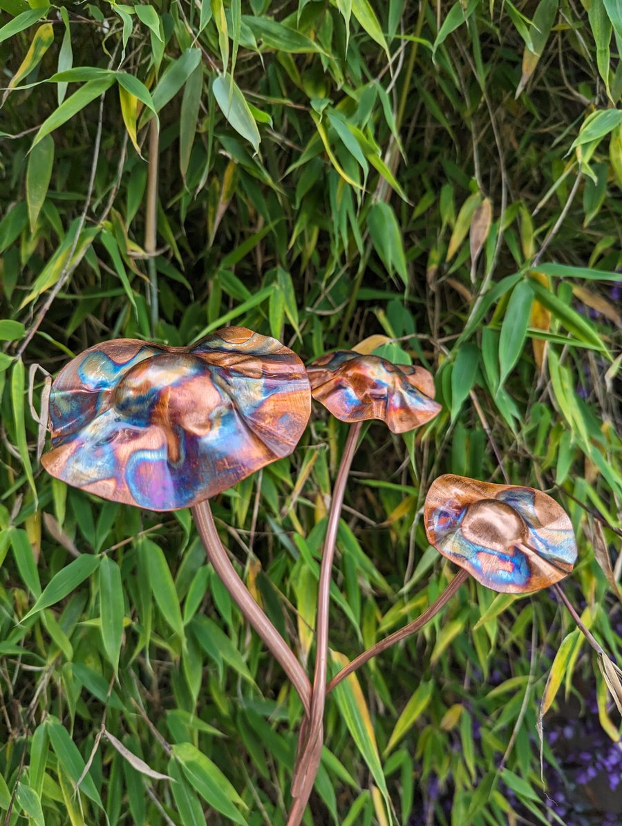 Copper toadstool metal garden art unique gift fairy garden metal mushrooms