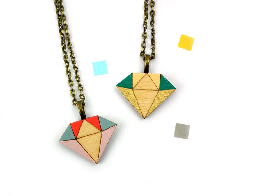 Wooden Diamond Crystal Necklace