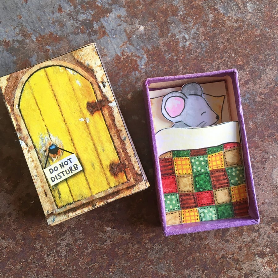 Matchbox art. Diorama -  Sleeping mouse.