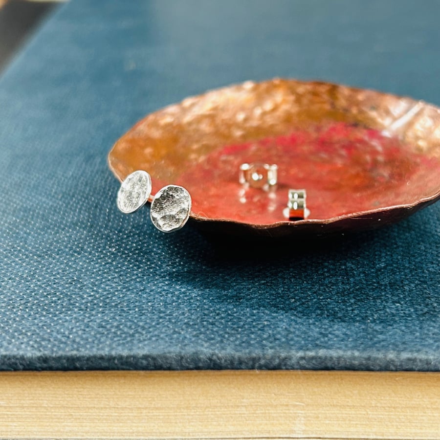 hammered small circle stud earrings