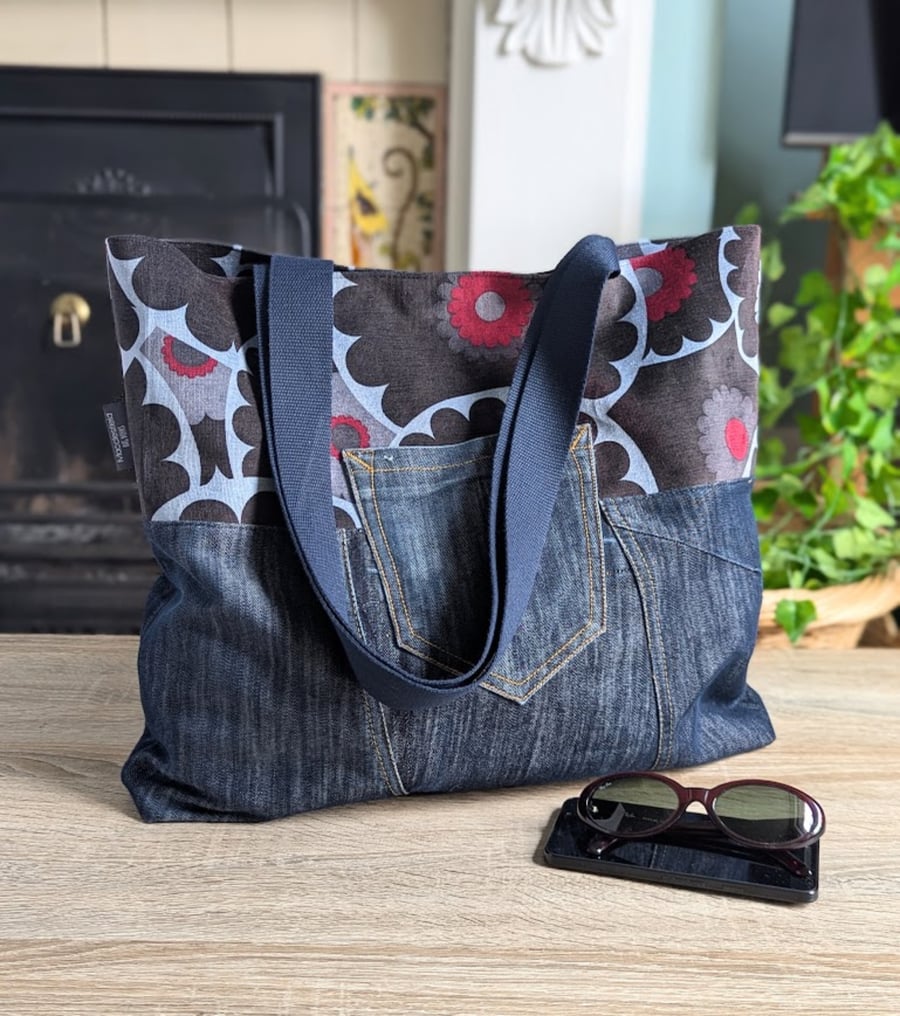CUSTOM LISTING FOR A Oversized Upcycled Denim and Chenille X Large Tote Bag