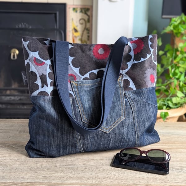 CUSTOM LISTING FOR A Oversized Upcycled Denim and Chenille X Large Tote Bag