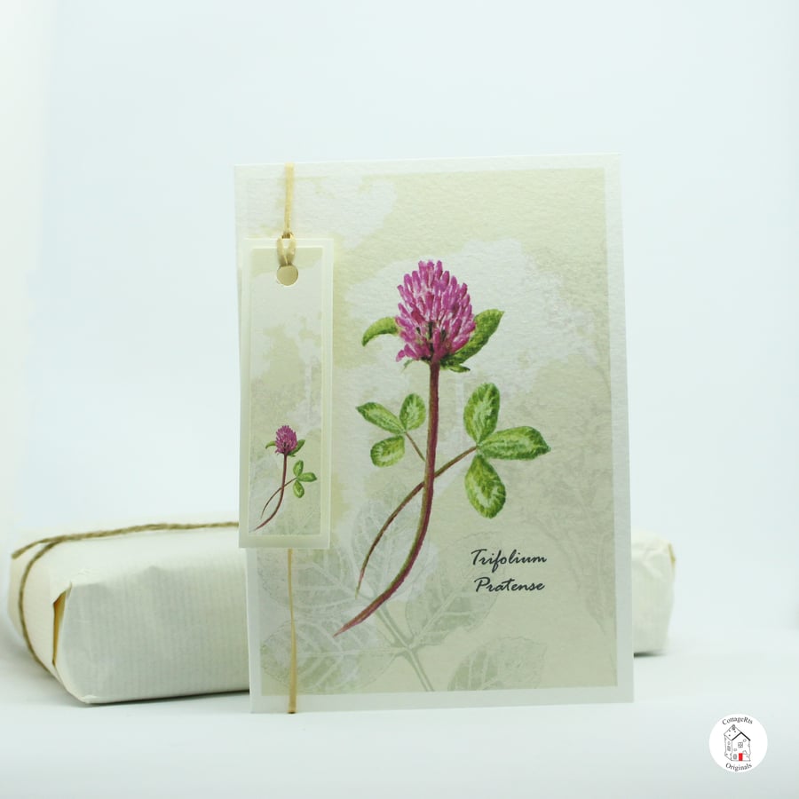 Red Clover Flower Greeting Card  With Tag - Hand Designed By CottageRts