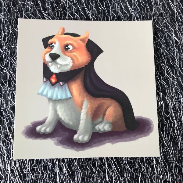 Vampire Corgi Square Post Card Print