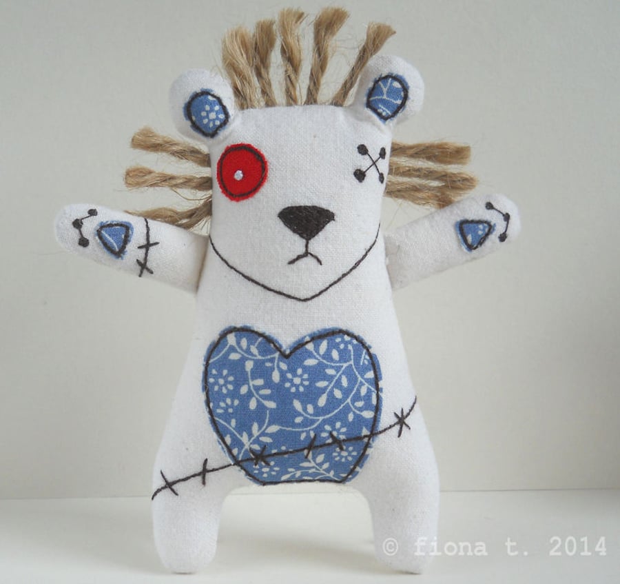 freehand embroidered zombie lion - blue
