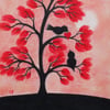 Bird Heart Card, Engagement Card, Love Birds Red Tree Card, Romantic Wedding Art