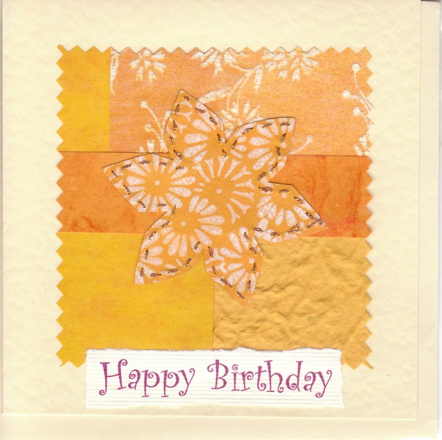 Floral Birthday Card handmade papers-yellow flower