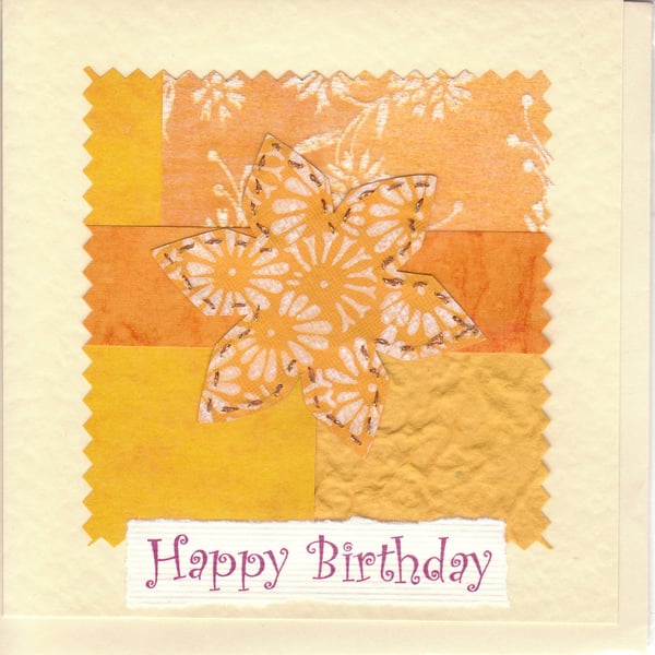 Floral Birthday Card handmade papers-yellow flower