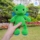 Crochet bright green dragon soft toy. Dragon plushie. Dragon toy. UKCA tested.