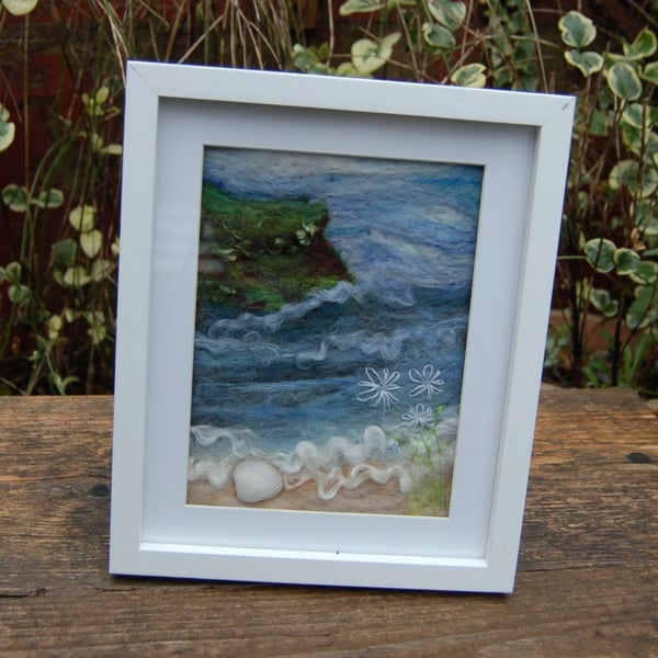 Needle felted and hand embroidered  picture - Across the Bay