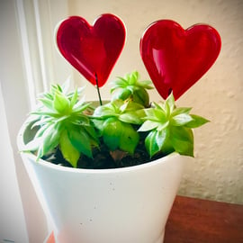 Handmade fused glass love heart decoration garden plant pot stake 