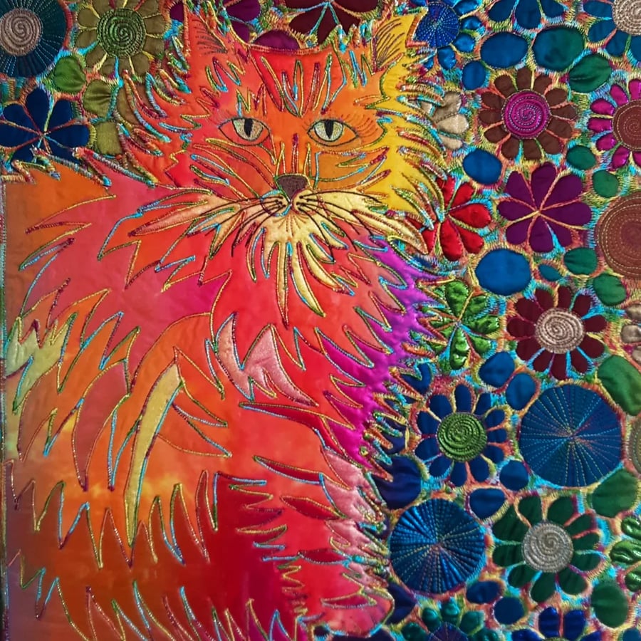 Vibrant Cat Textile 50cms x 40cms