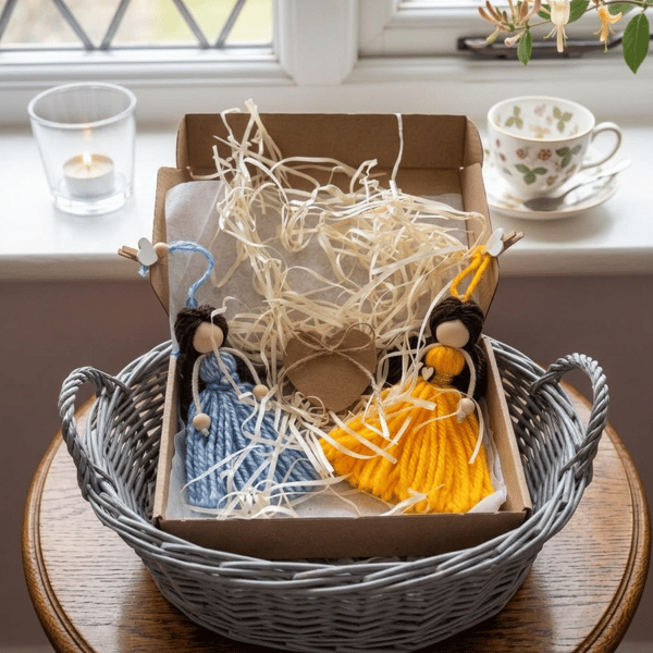 Guardian Angel Duo - Blue & Yellow Macrame Keepsake - Handmade Gift UK