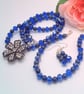 Bronze Rhinestone Flower Pendant on a Lapis Lazuli and Crystal Jewellery Set