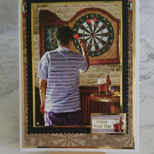 Darts Birthday Card Pub Darts Enjoy Your Day Dartboard 3D Luxury Handmade Card