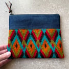 Repurposed tapestry and denim pouch