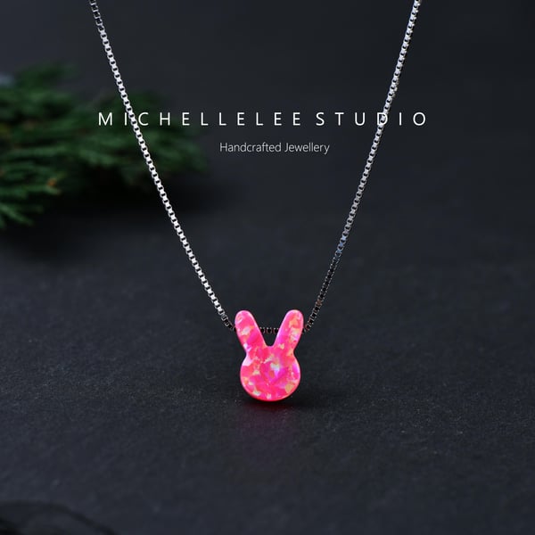 Pink Rabbit Opal Necklace With 925 Sterling Silver Chain