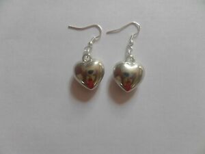 puffed heart charm hook earrings